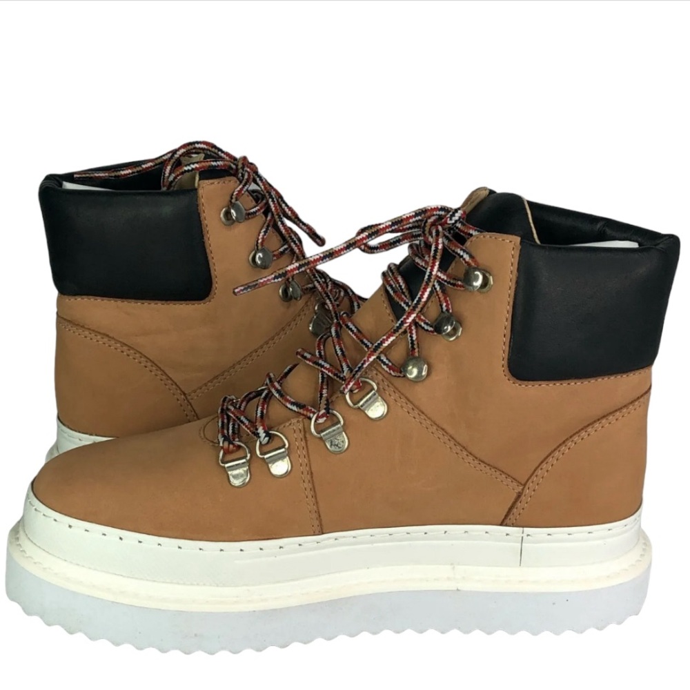 SCHUTZ S-Marula Waterproof Platform LaceUp Leather Boots 8B HoneyBeige/Black NIB